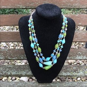 Silver Blue and Green Beaded Necklace